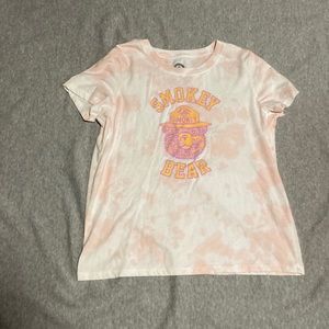 Official Licensee, large, pink and white tie dye smokey bear shirt